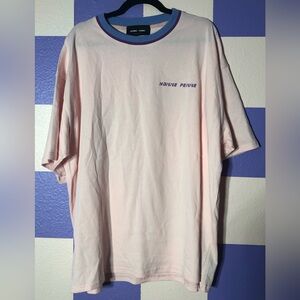 NWT Homme + Femme Heavyweight Logo Tee in Pink w Blue Sweater Collar - Size XXL